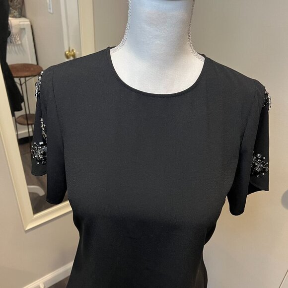 Michael Kors Black Embellished Sleeve Peplum Back Top, Size XS - Picture 3 of 15